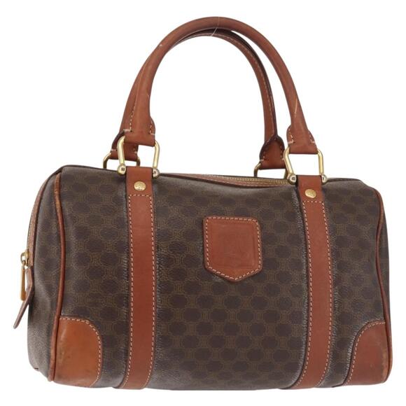 CELINE Macadam Canvas Boston Bag Pvc Leather Brown Gold - Picture 1 of 12